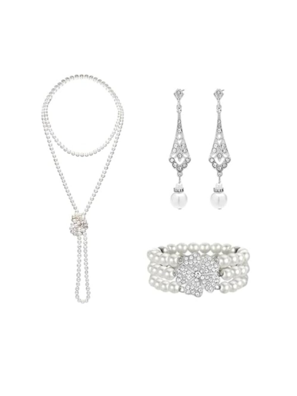 Pearl Jewelry Set for Women, Necklace Earrings Bracelet, Imitation Pearls and